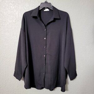 Andree by Unit Womens Long Sleeve Button Up Shirt Sz S Black Oversized Lagenlook